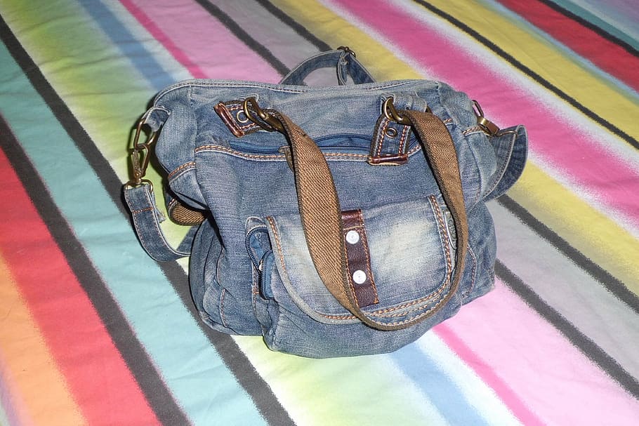 handbag, jean, backpack, indoors, close-up, no people, high angle view HD wallpaper