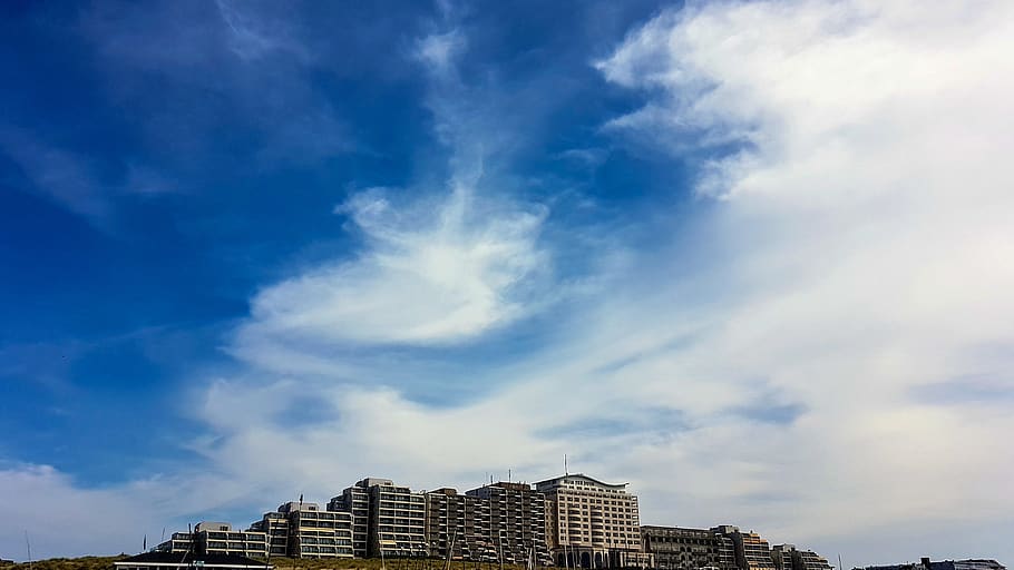 hotel complex, clouds, sky, architecture, holland, vacations HD wallpaper