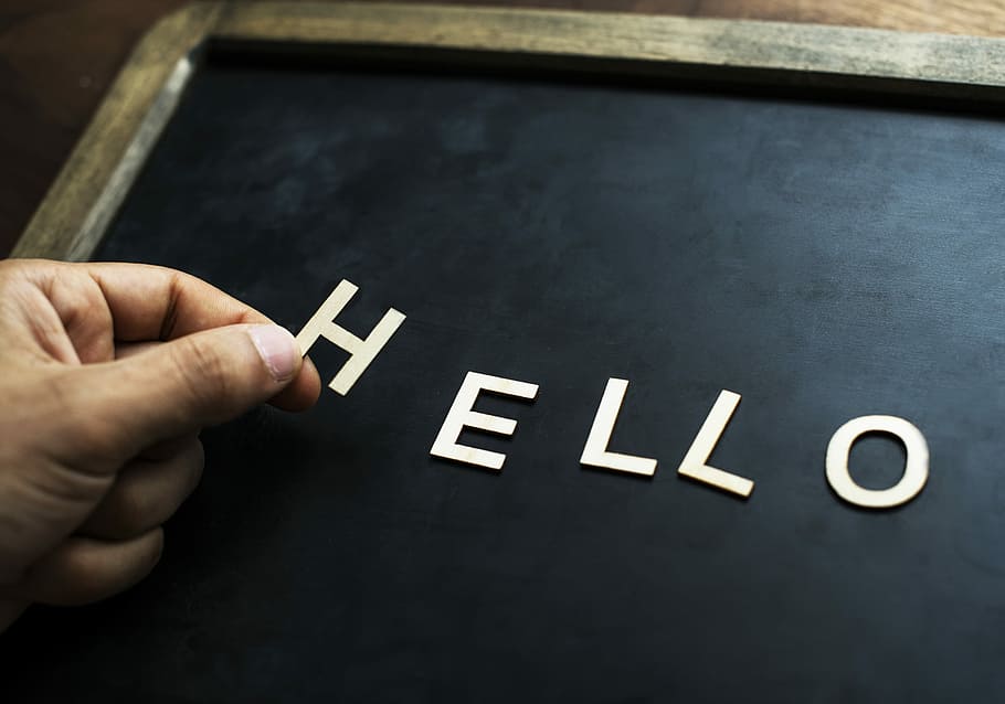 person hand holding letter H, letters, chalkboard, hello, hi HD wallpaper
