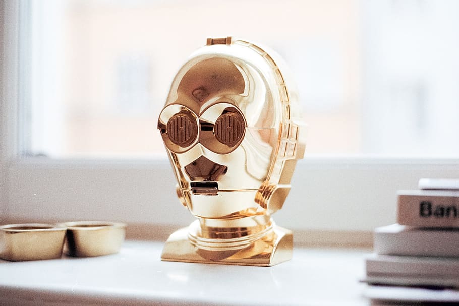 Star Wars C3PO bust on white surface, robot, gold, decoration, HD wallpaper