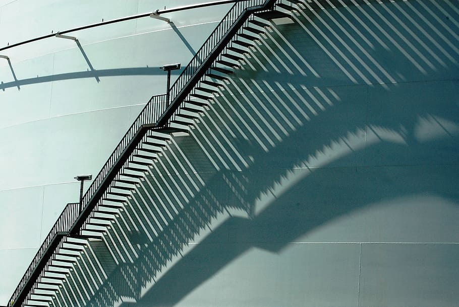 stairs, shading, industry, shadow, architecture, no people HD wallpaper