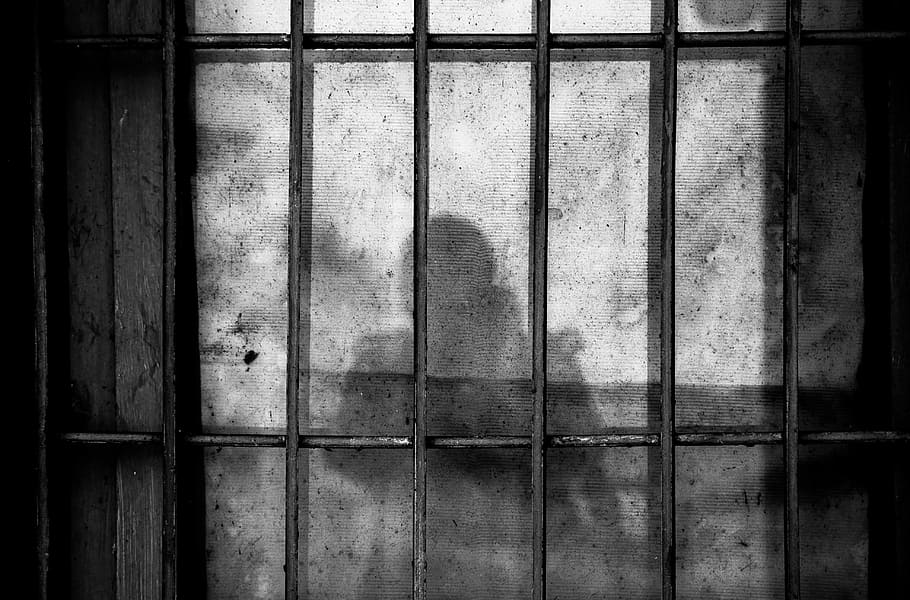 silhouette of person on wall, bars, shadow, building, architecture HD wallpaper