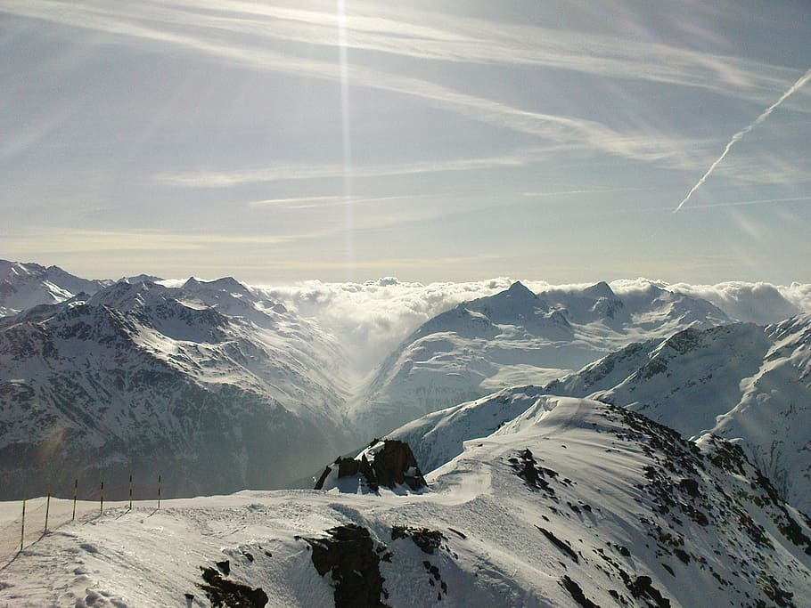 Snow, Sun, Winter, Alpine, Mountains, pitztal, nature, european Alps HD wallpaper