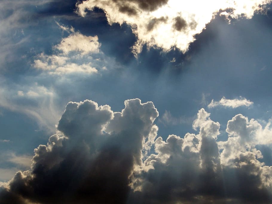 Clouds, Sky, Blue, Blue, Sun, Sun, Rays, Weather, light, air HD wallpaper