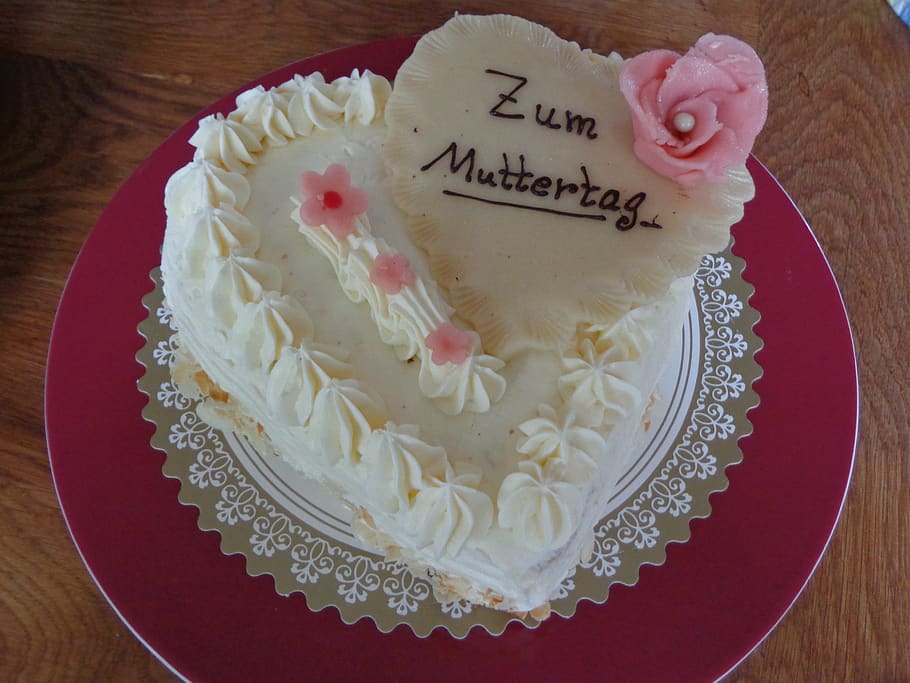 mother's day, cake, marzipan, rose, sweet, buttercream, heart, HD wallpaper