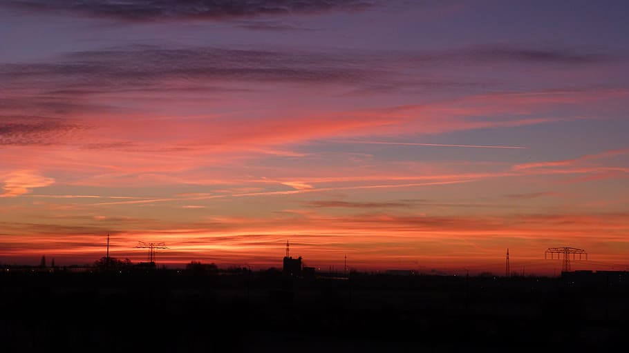 sky, red, afterglow, sunset, evening, twilight, evening sky HD wallpaper