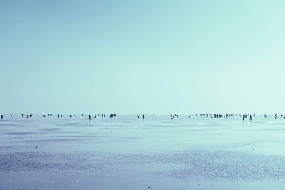 snow, winter, people, ice, men, woman, beanie, sky, blue, field HD wallpaper
