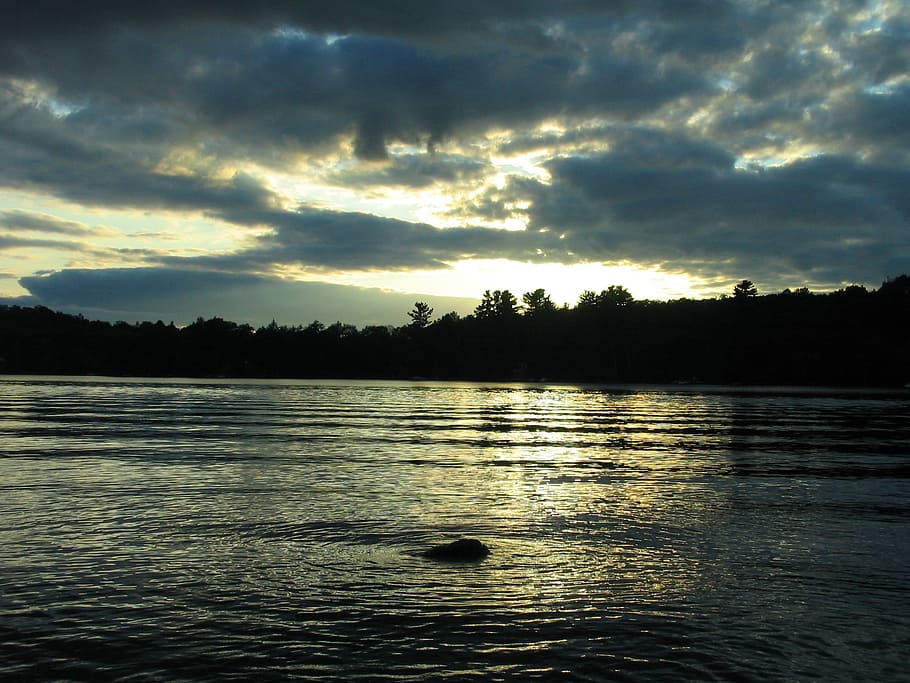 lake, clouds, water, forest, sky, haliburton, ontario, canada HD wallpaper