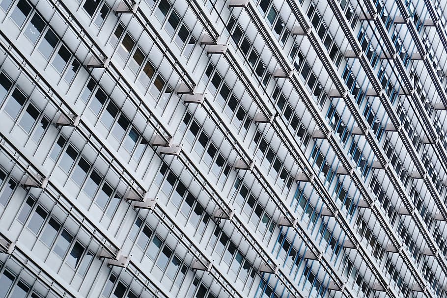 low angle photography of curtain glass building, architecture HD wallpaper