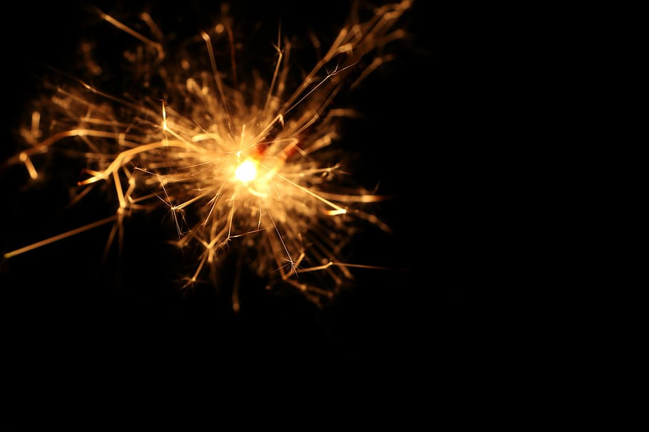 sparkler, lighted sparkler, lights, sparks, firework, night, motion HD wallpaper