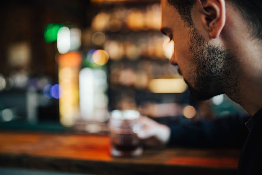 Handsome young man in a pub, adult, drink, male, restaurant, bar