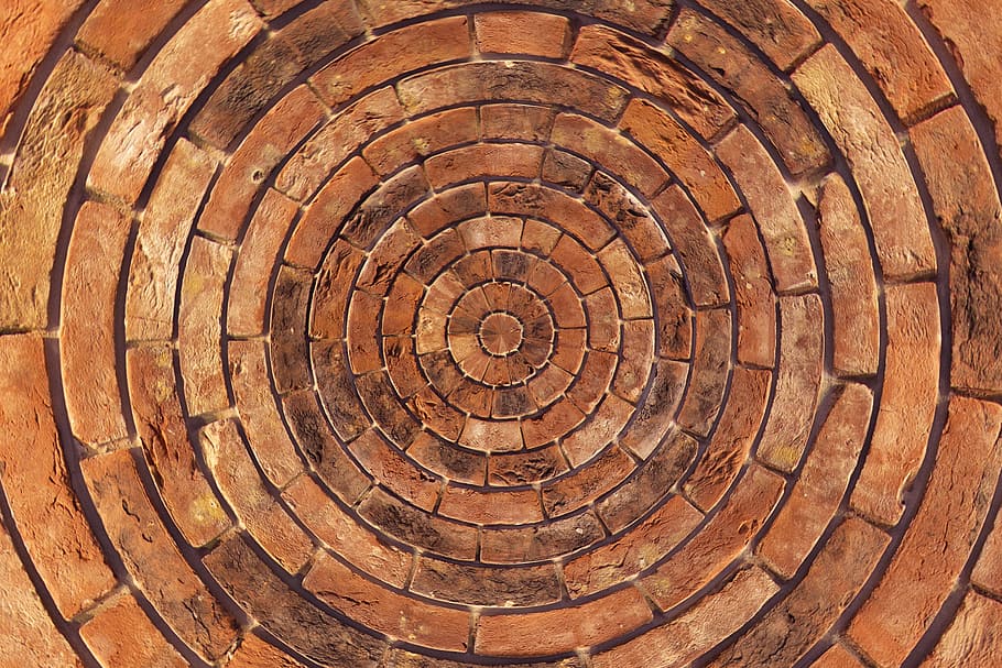 brown blocks decor, stones, patch, circle, arches, pattern HD wallpaper