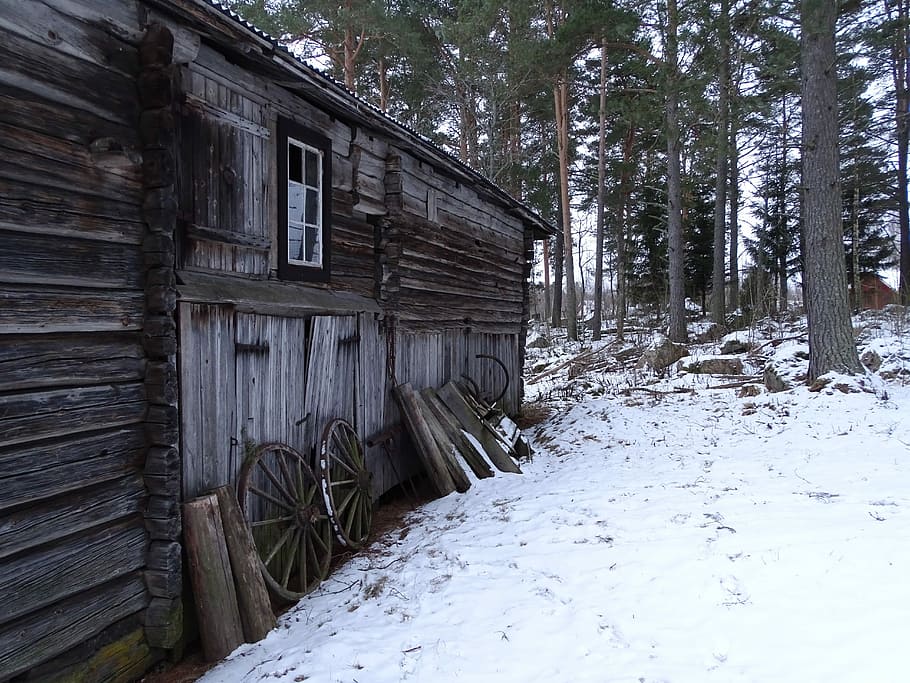 Sweden, Barn, Winter, snow, wood - material, outdoors, nature HD wallpaper
