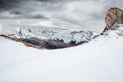 brown mountain covered with snow at daytime, nature, landscape HD wallpaper