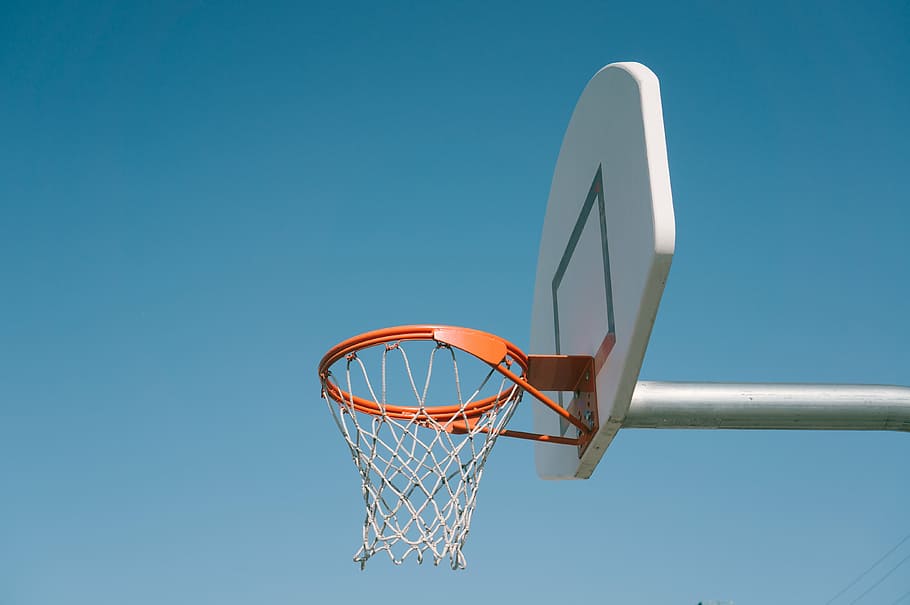 athlete, basket, basketball, Basketball Hoop, blue sky, board