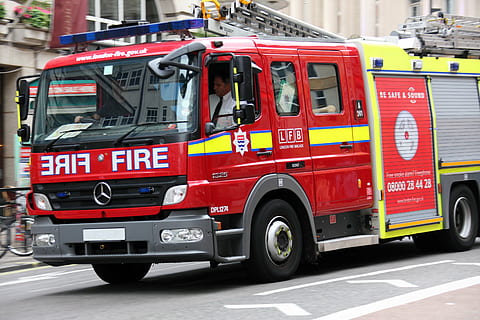 red Mercedes-Benz firetruck, brigade, british, danger, emergency HD wallpaper