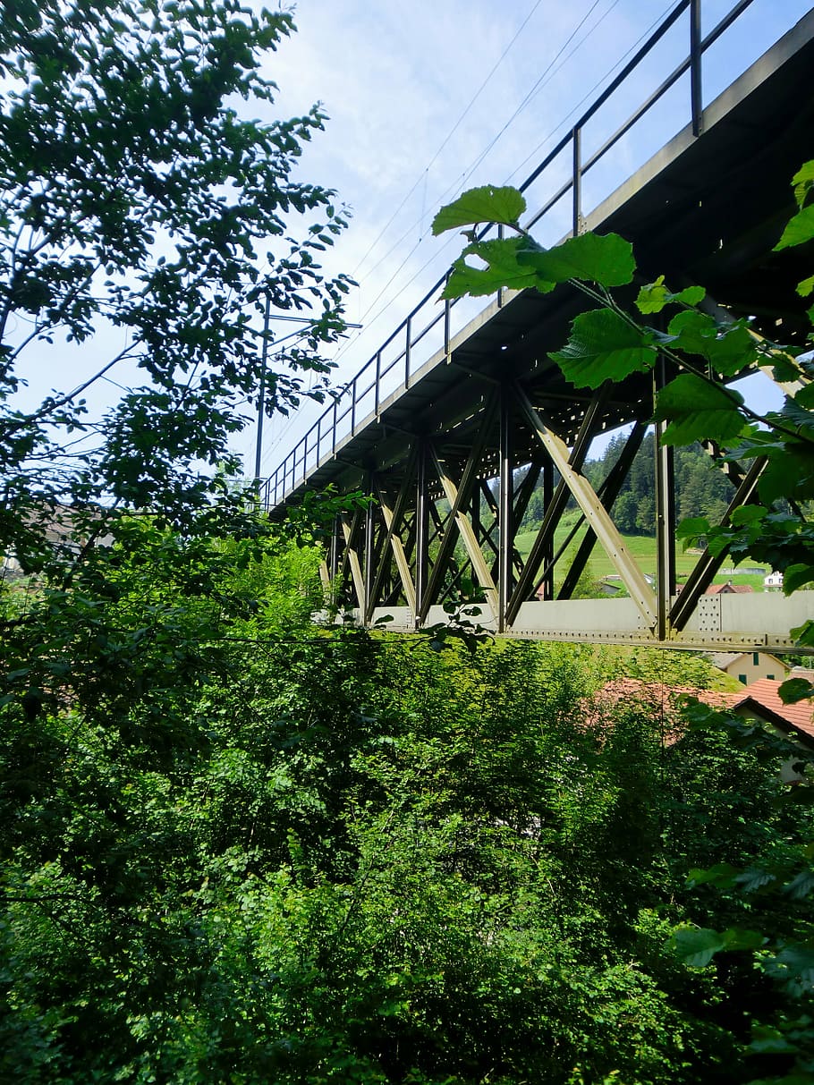 bahnbrücke, bridge, structures, tree, plant, built structure HD wallpaper