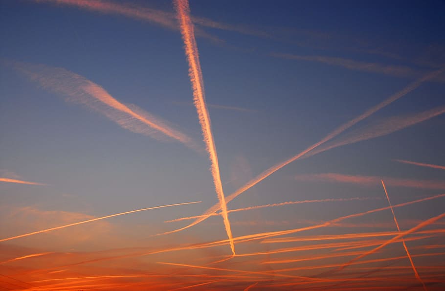 Sky, Color, Contrail, sunset, nature, blue, dusk, cloud - Sky HD wallpaper