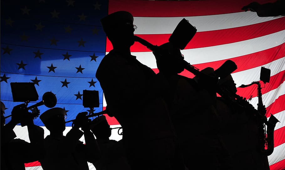 silhouette of marching band, ceremonial, performance, silhouettes HD wallpaper