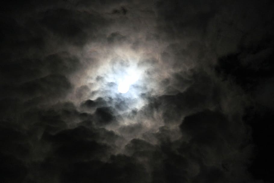 black clouds, moon, moonlight, sky, night, nature, landscape HD wallpaper