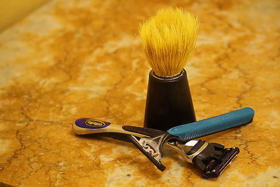 two shavers beside makeup brush, shaving, badger, barber, beard HD wallpaper