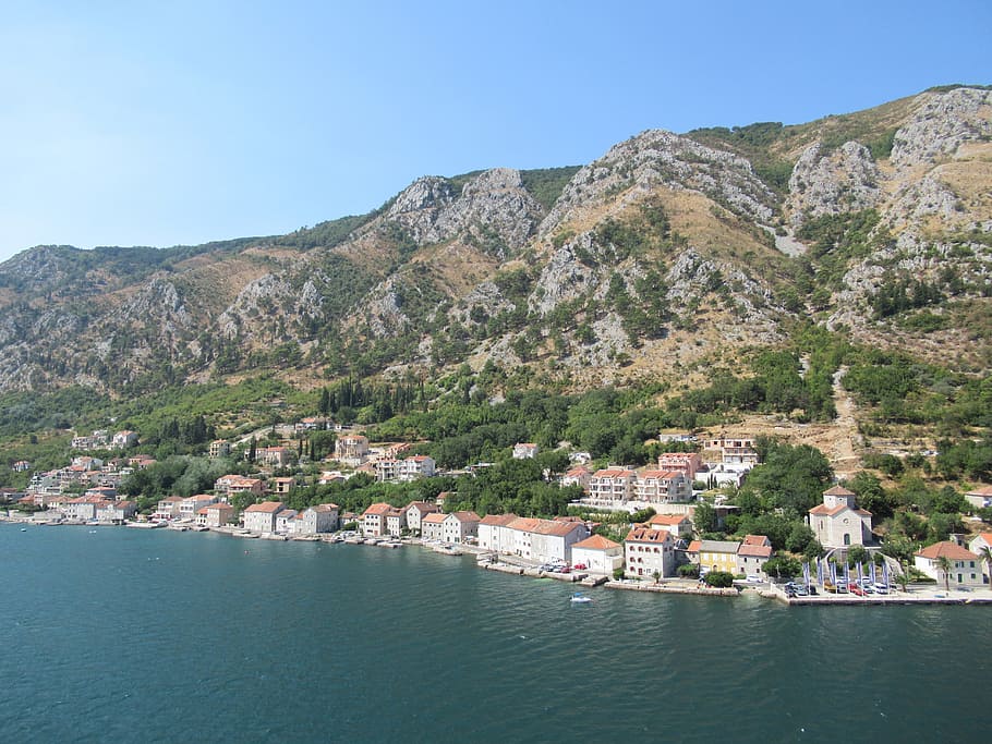 mountain, kotor, montenegro, maritime city, bay, water, nature, HD wallpaper