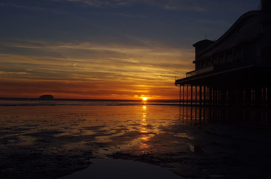 reflection, sunset, water, beautiful, evening, beach, coast, HD wallpaper