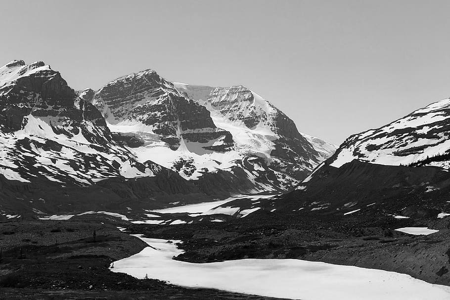 snowcoated mountain under gray sky, mountain during snow season, HD wallpaper