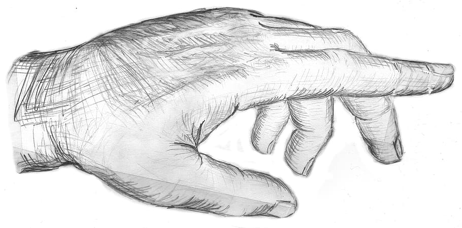 left person's hand sketch photo, showing, index finger, thumb