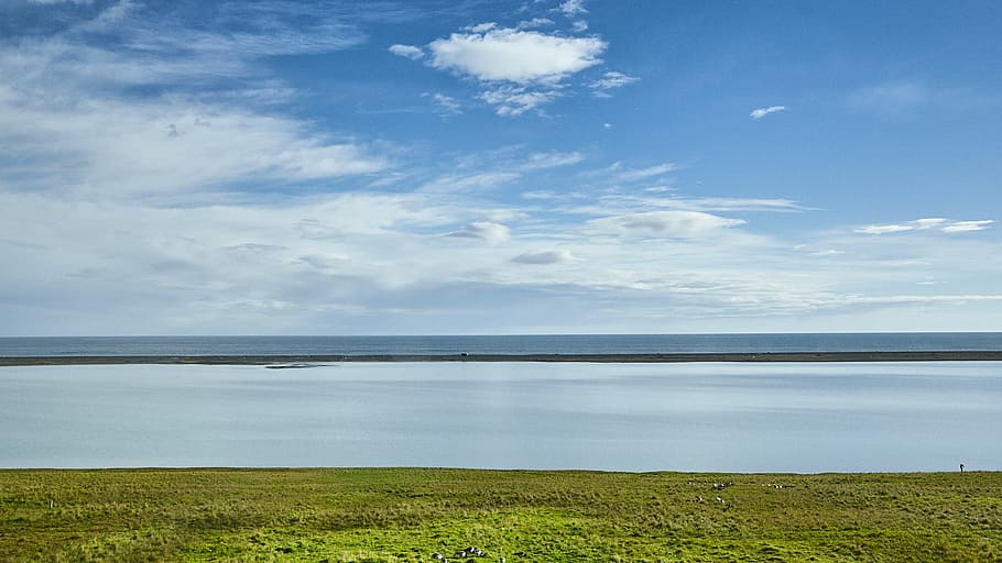 grassland, mirror, clouds, water, cloud - sky, beauty in nature HD wallpaper