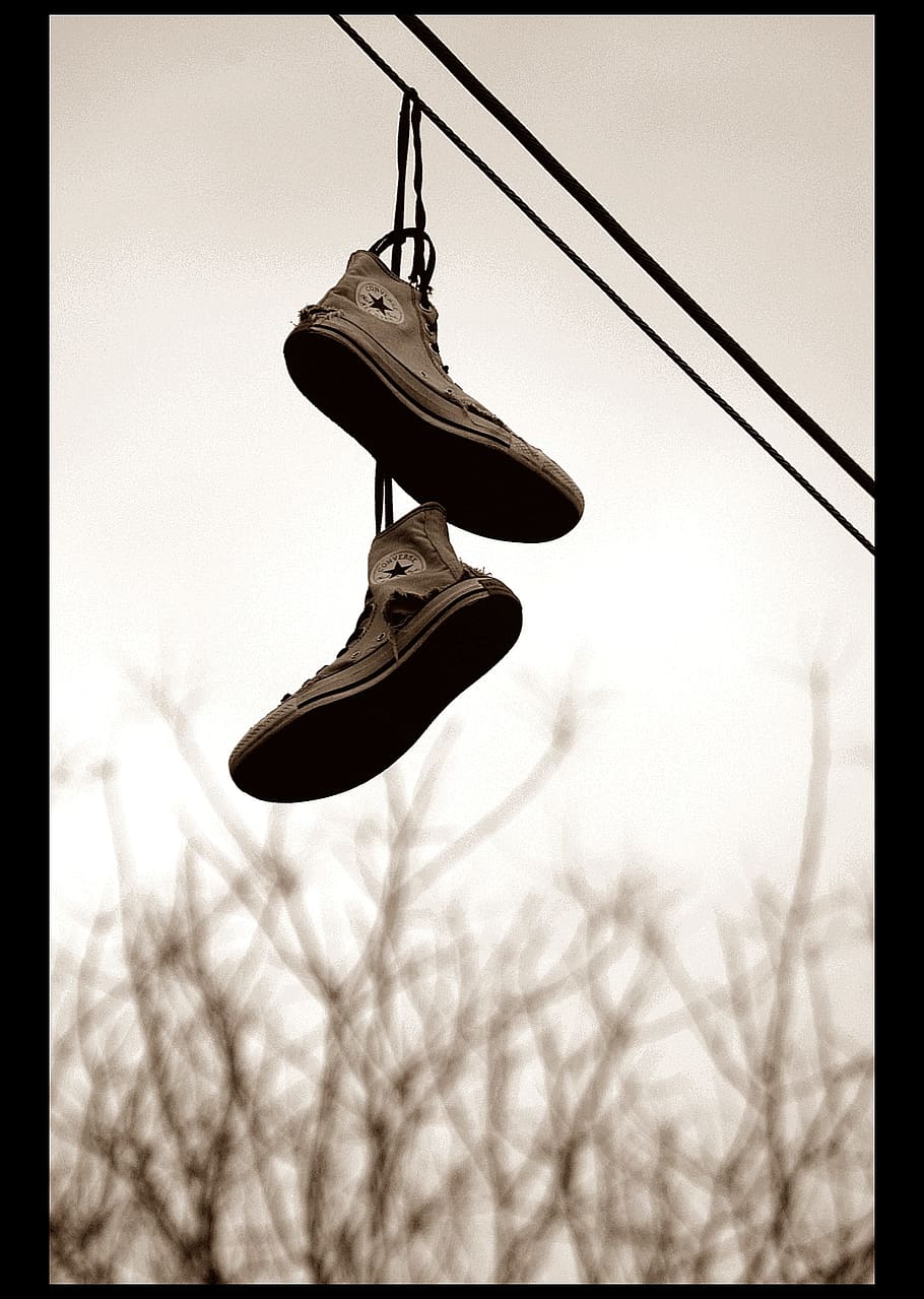 shoe, old, slope, converce, genre painting, nature, transfer print HD wallpaper