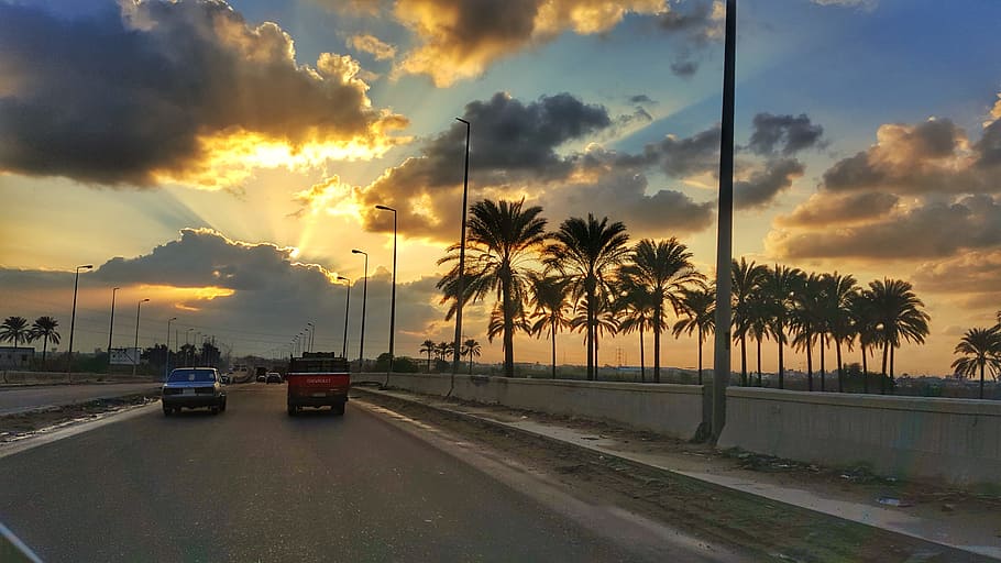 cars, egypt, sunset, sky, motor vehicle, mode of transportation HD wallpaper