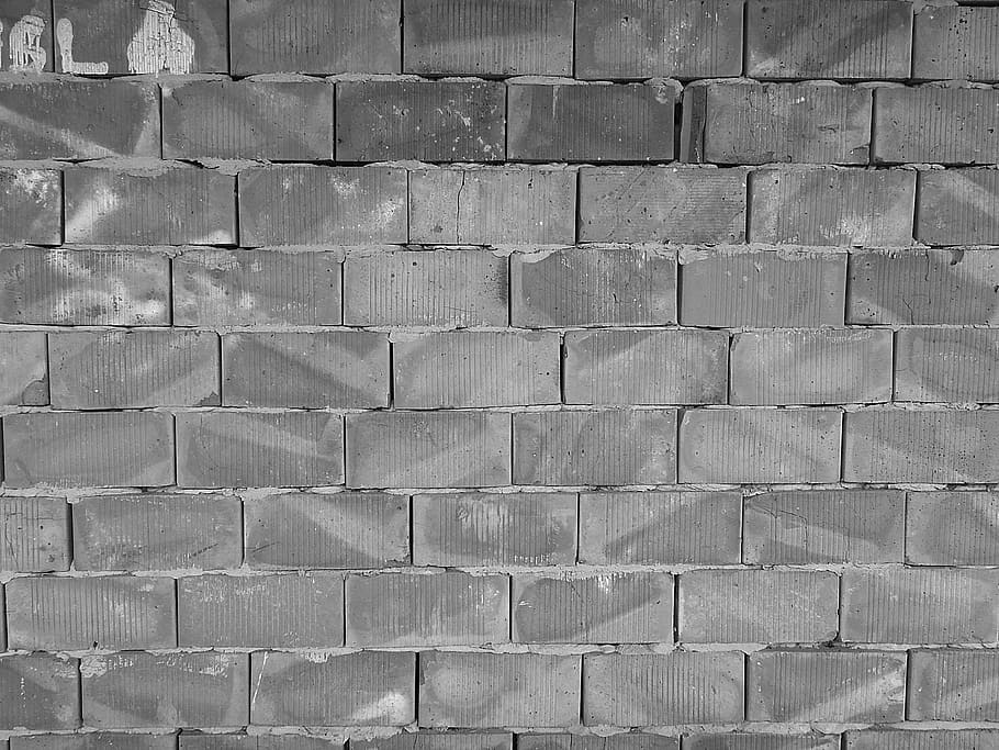 brick wall, structure, shell, black and white, backgrounds HD wallpaper