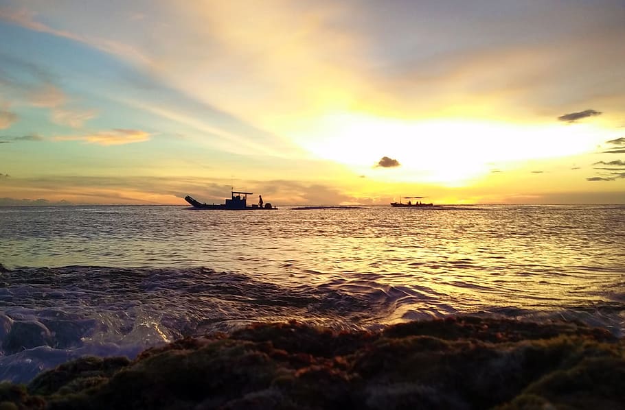 kenting, sea, ship, sky, sunset, water, scenics - nature, cloud - sky HD wallpaper