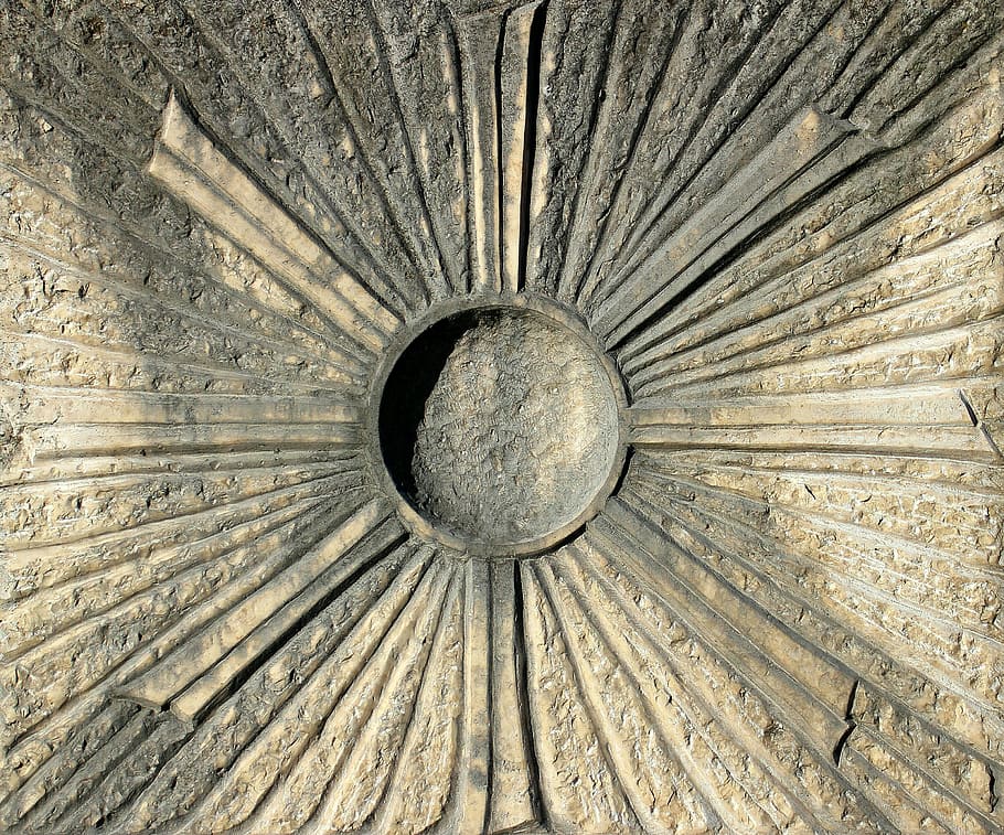 relief, symbol, sun, rays, center, district, textured, backgrounds HD wallpaper