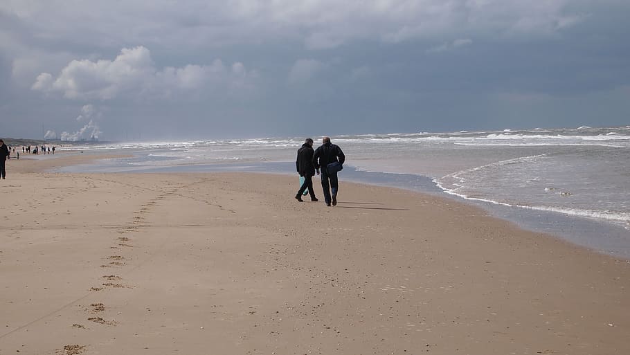 sea, beach, clouds, people, nature, winter, sand, heaven, water HD wallpaper