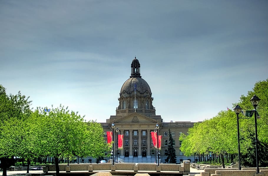 gray concrete dome, edmonton, canada, alberta, building, structure HD wallpaper