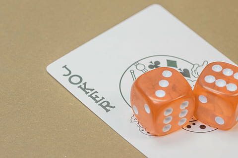 two dice and joker playing card, map, cube, game cube, instantaneous speed HD wallpaper