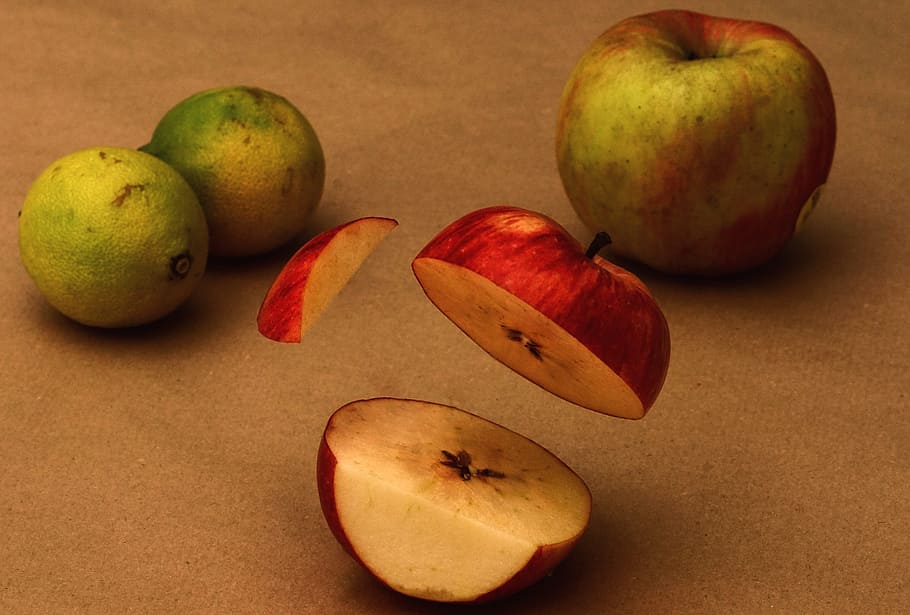 cut, apple, red, red apple, delicious, ripe, decoration, frisch HD wallpaper