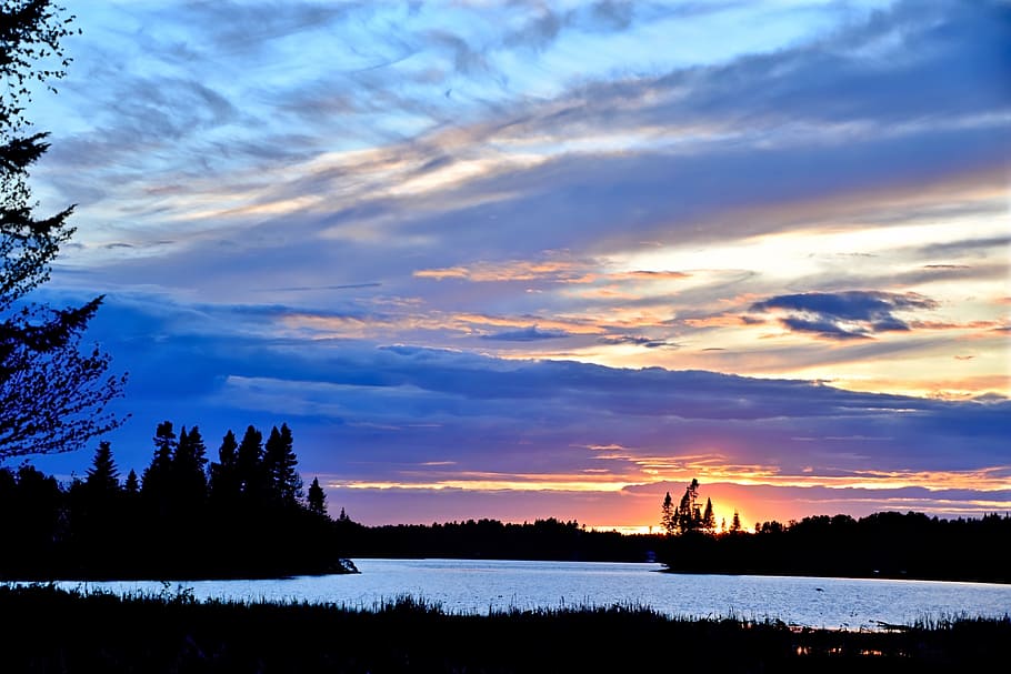 Sunset, Twilight, Evening, Clouds, landscape, lake, sky, québec HD wallpaper