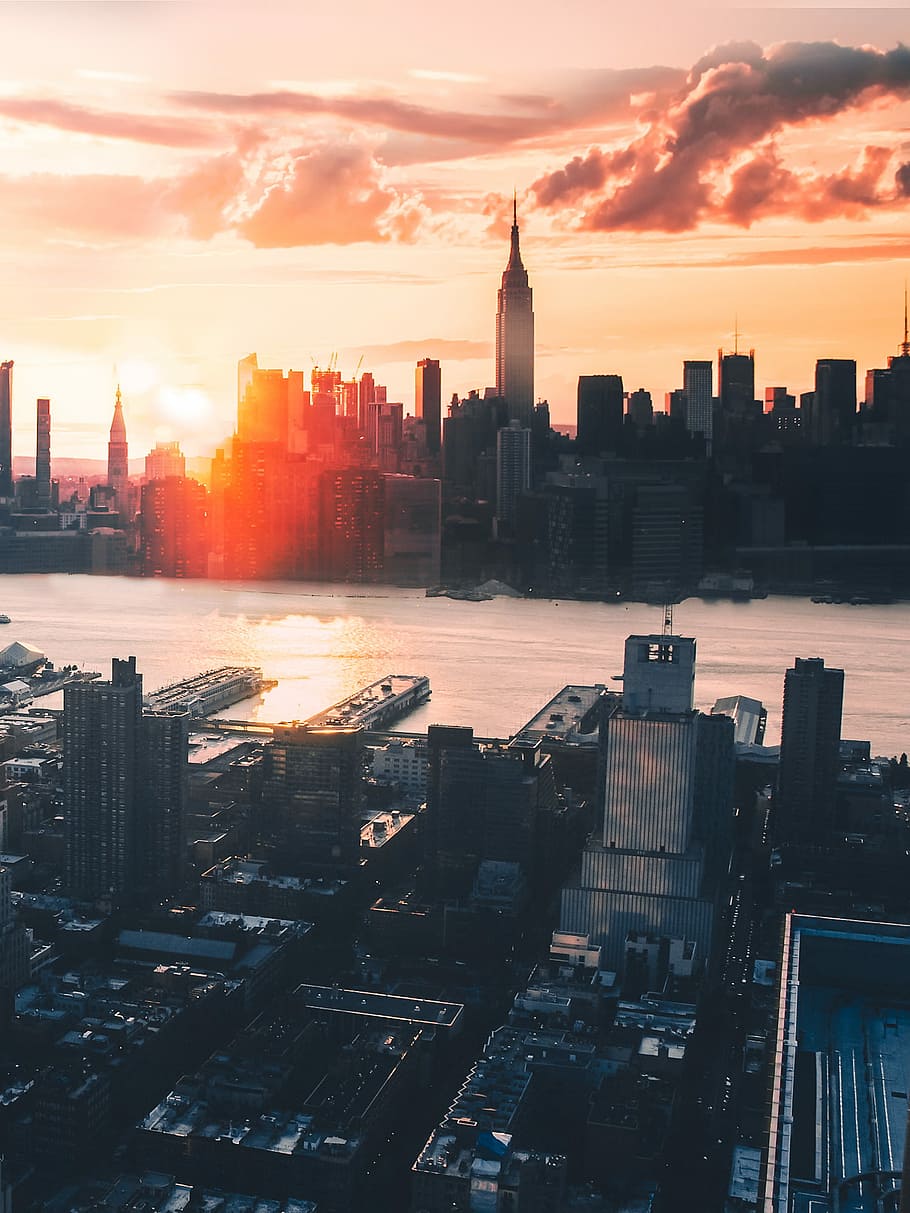 aerial view photography of Empire State building, New York, aerial view photography of city buildings HD wallpaper