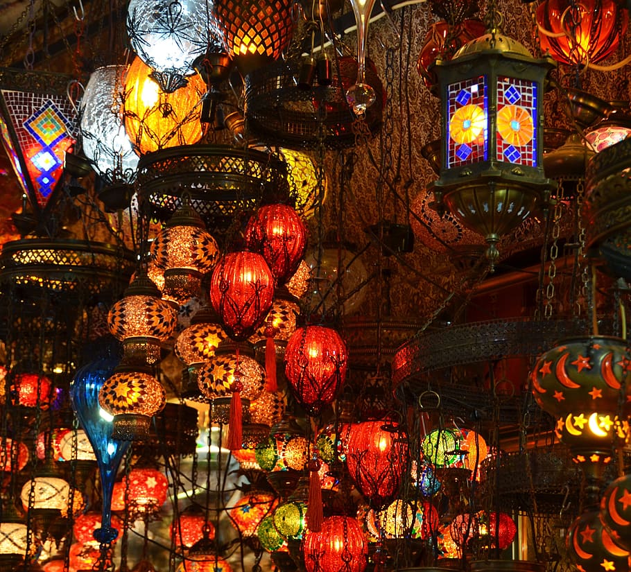 photo of assorted pendant lamp lot, orient, bazar, lamps, istanbul
