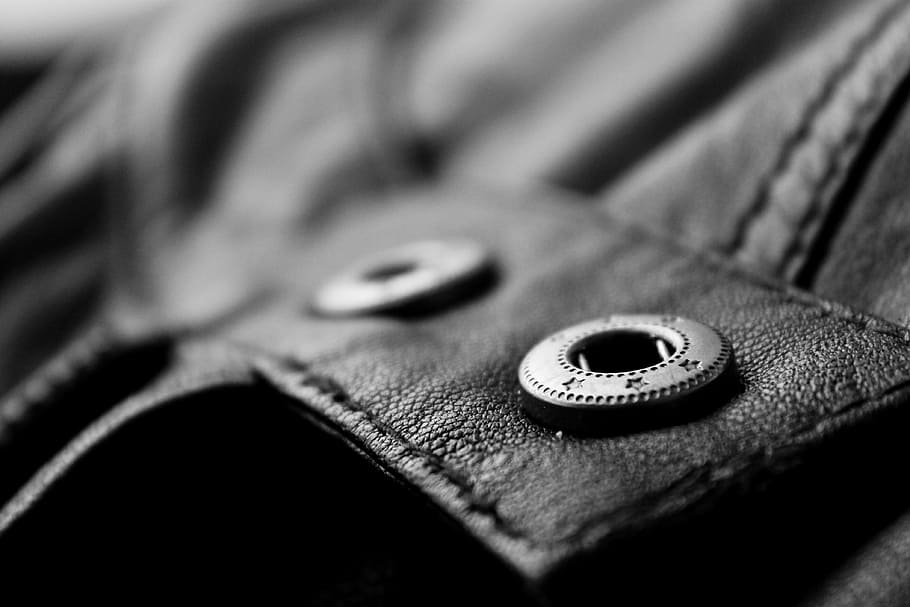 black leather jacket, garment, button, textile, close-up, selective focus HD wallpaper