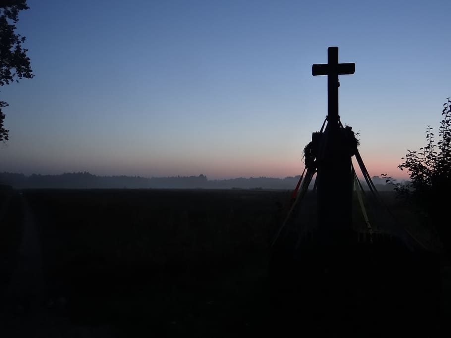 cross, dawn, the silhouette, sunset, christianity, religion HD wallpaper