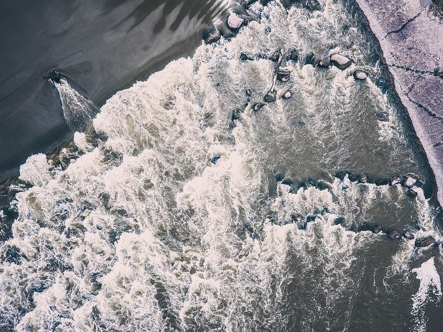 bird's-eye-photography of body of water, nature, sea, water, wave HD wallpaper