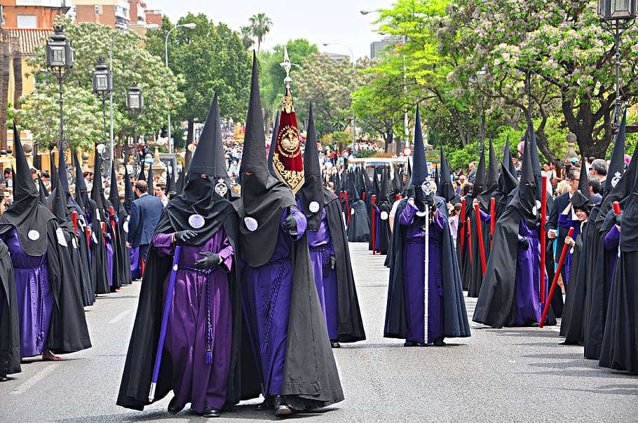 parade of cultist, easter, seville, andalusia, spain, procession, HD wallpaper