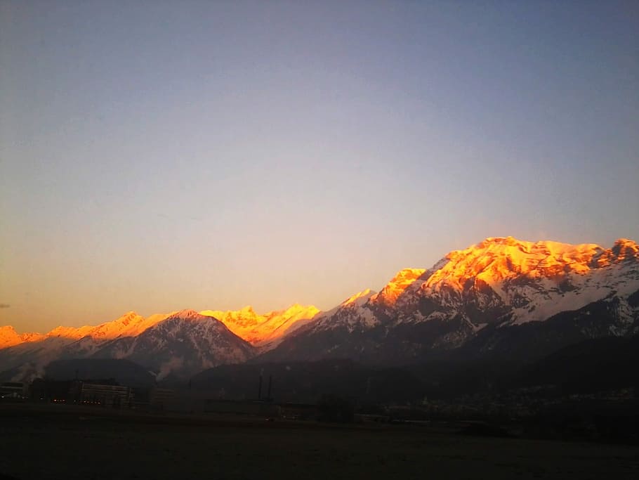 Alpine, Mountains, Sunrise, landscape, scenic, sky, glow, dramatic HD wallpaper