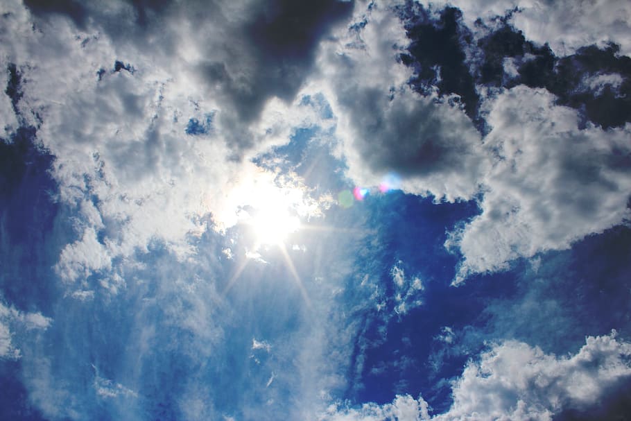 sky, sun, summer, clouds, rays, white, the sun behind the cloud HD wallpaper