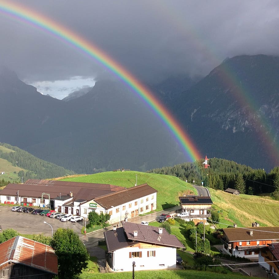 rainbow, mountain, landscape, scenics - nature, architecture HD wallpaper