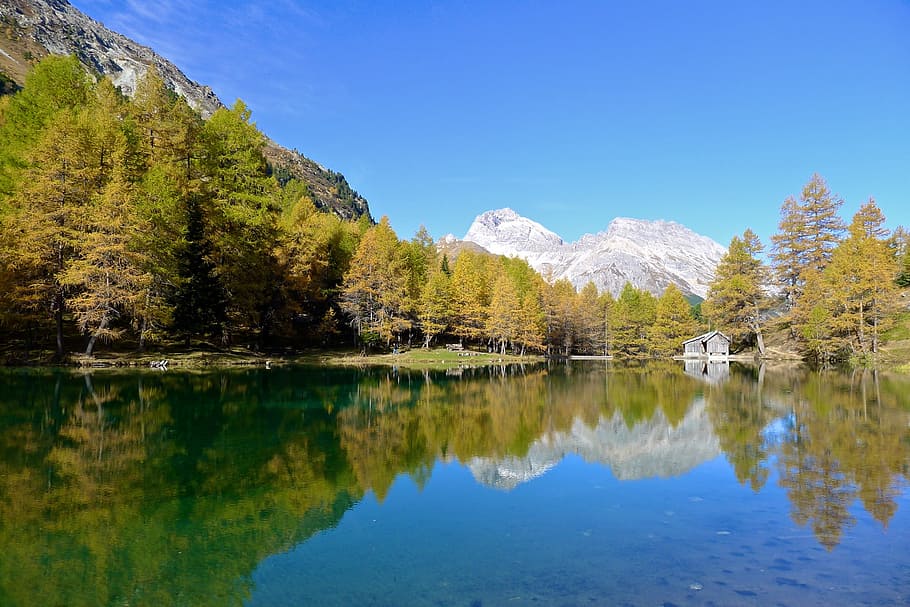 Bergsee, Autumn, Forest, Trees, mountains, landscape, alpine HD wallpaper